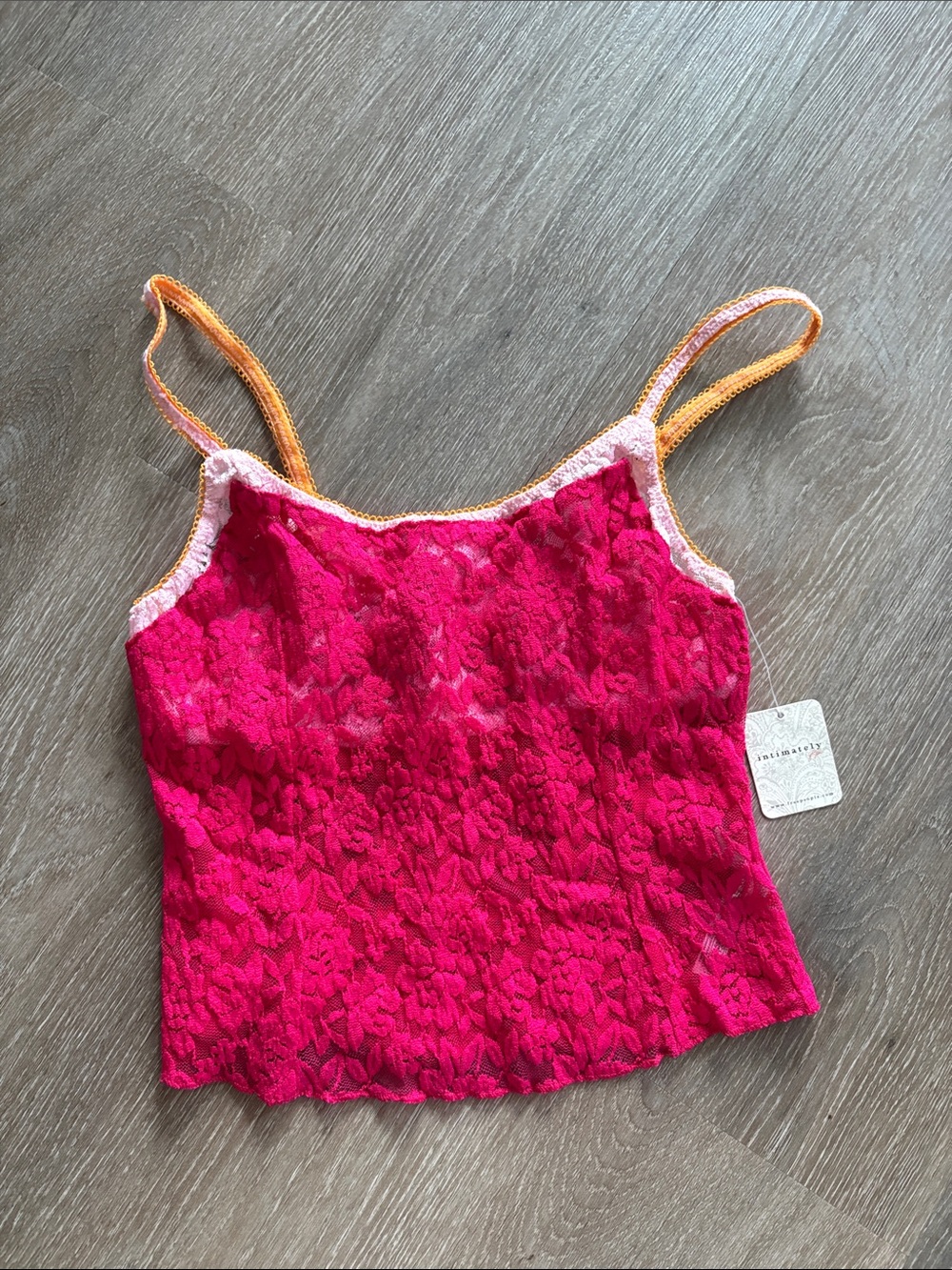 Bright Pink Lace Camisole with Orange Trim